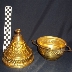 brass cake stand with lidded bowl